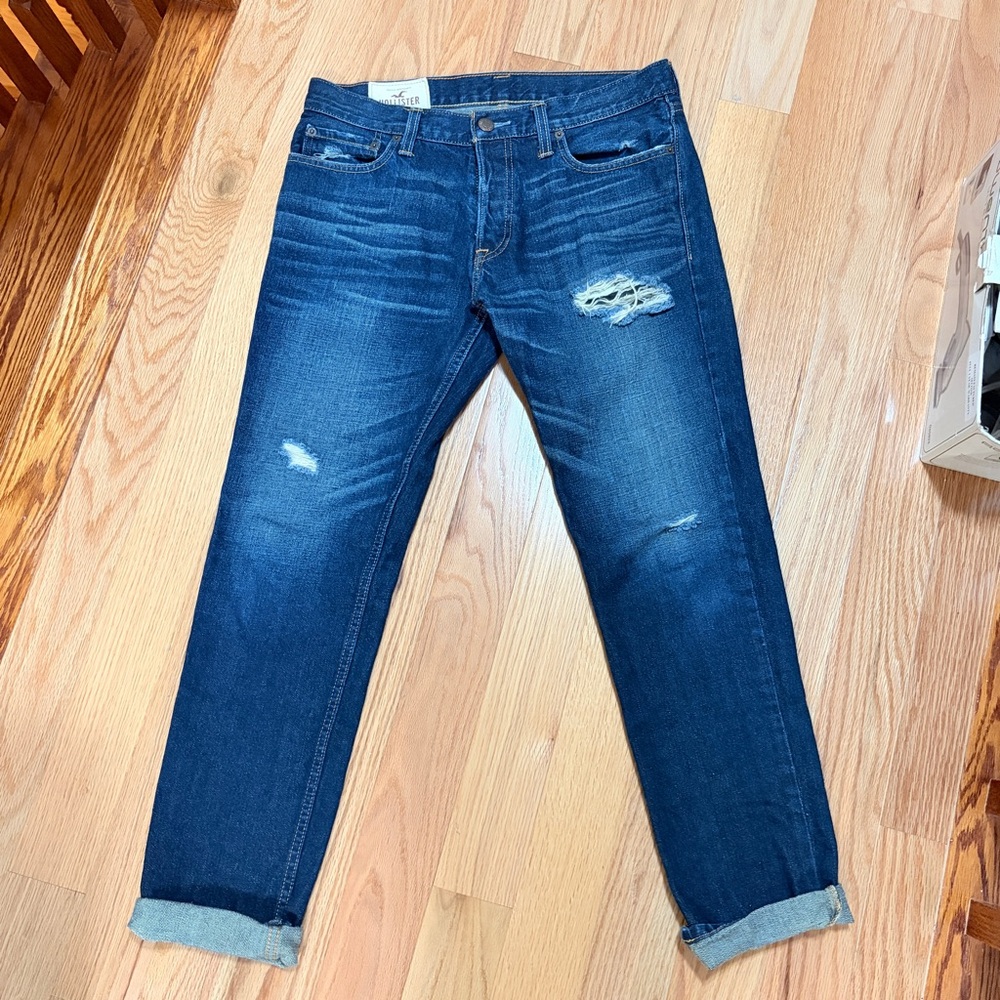 Hollister Dark Blue Distressed Men's Slim Jeans